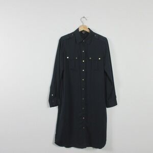 Club Monaco Womens Navy Blue Midi Dress Long Sleeve Button Front 4 Silk 328